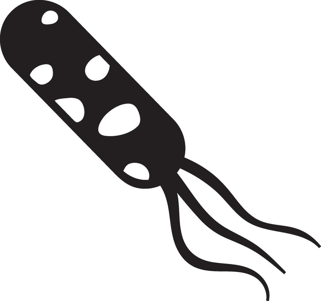 Stylized depiction of a bacterium with flagella, useful for illustrating concepts related to microbiology, disease, and hygiene vector