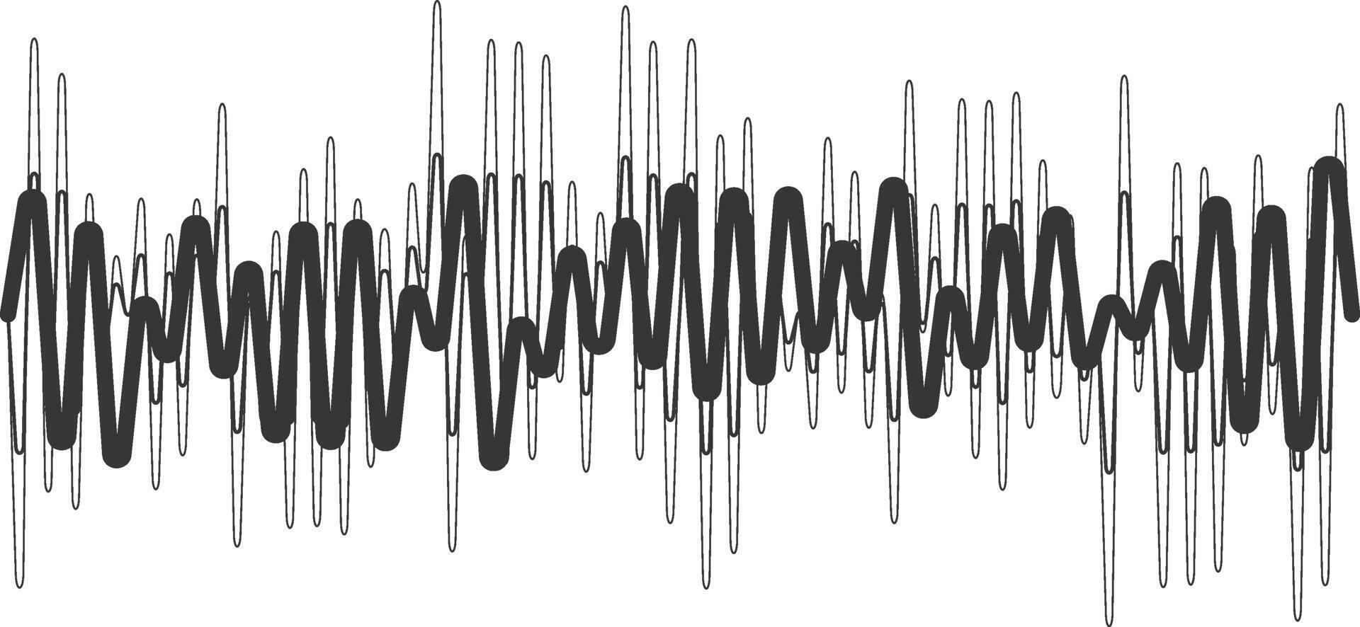 Abstract sound wave flowing through space, visualized with a bold line over a lighter wave pattern, creating a sense of movement and rhythm vector