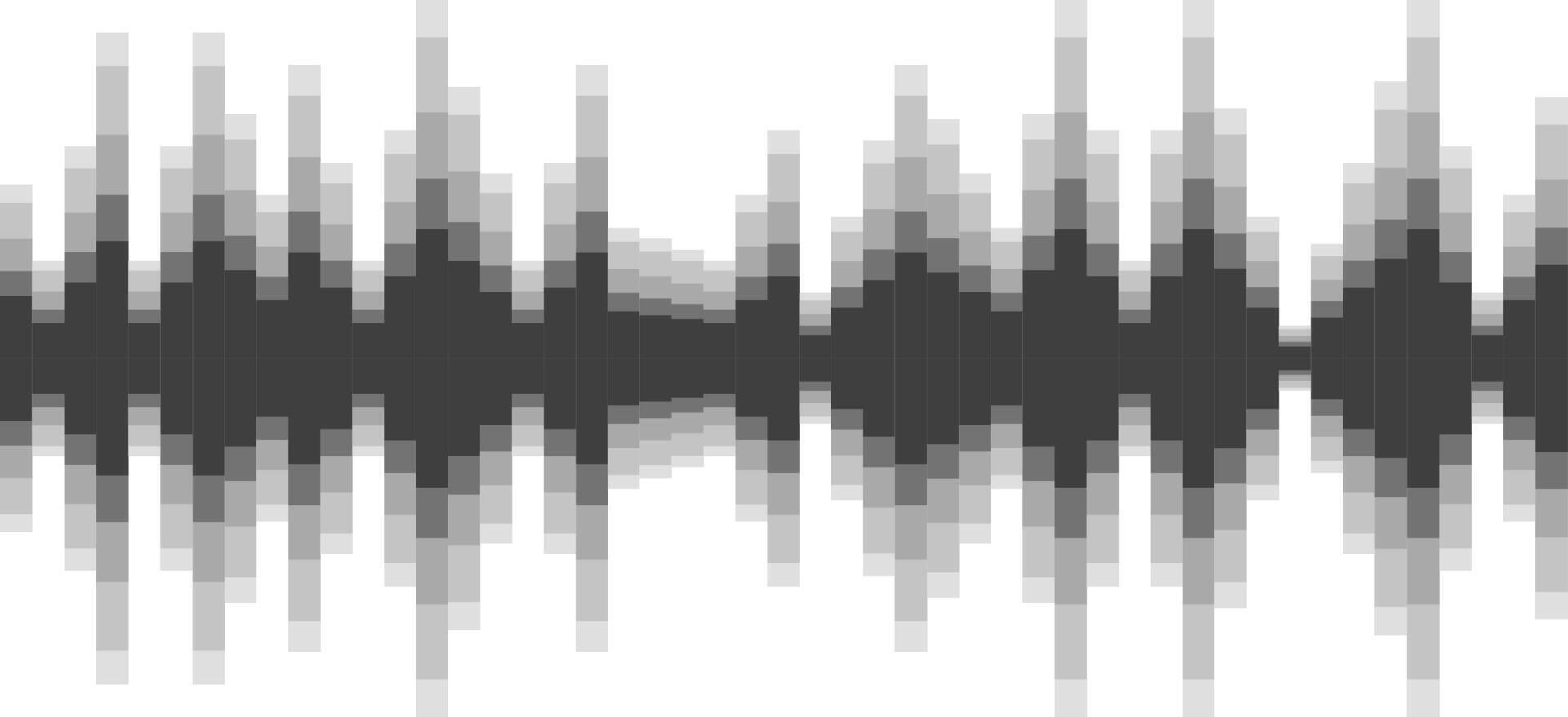 Abstract sound wave visualization made of square pixels, creating a stylish audio spectrum effect on a white background vector