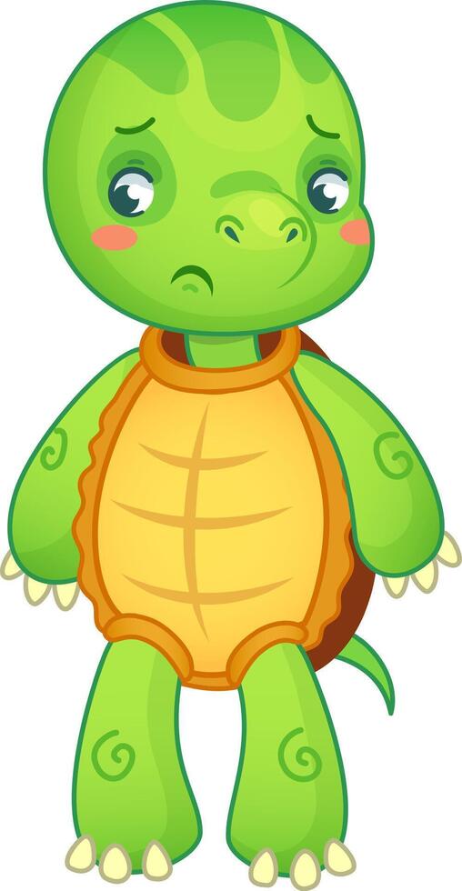 Sad turtle stands alone, looking upset and disappointed on a white background vector