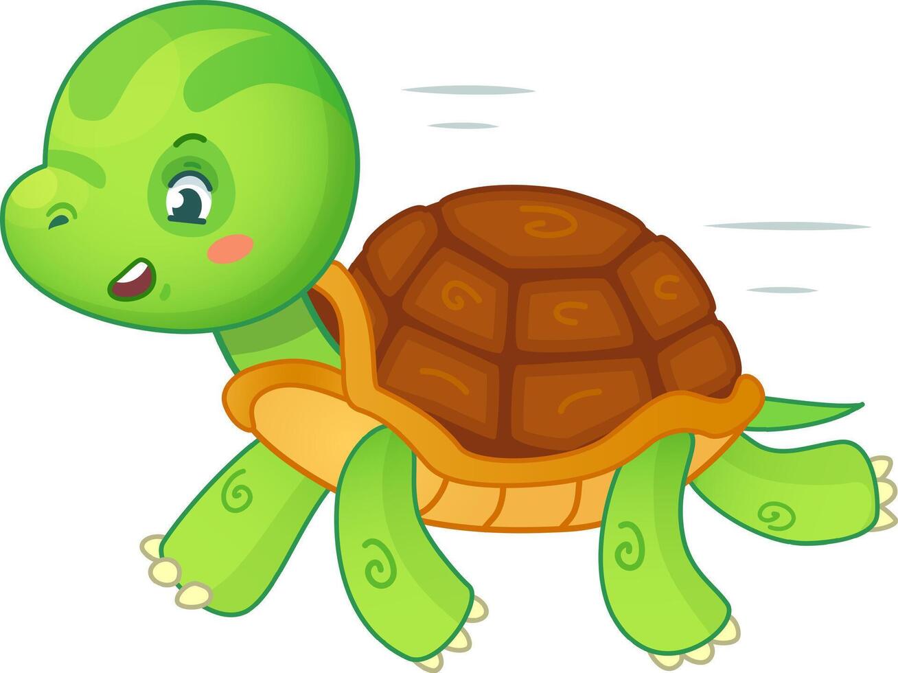 Determined cartoon turtle races happily, showing speed and energy. Symbolizing resilience and strength, it inspires with a positive attitude vector