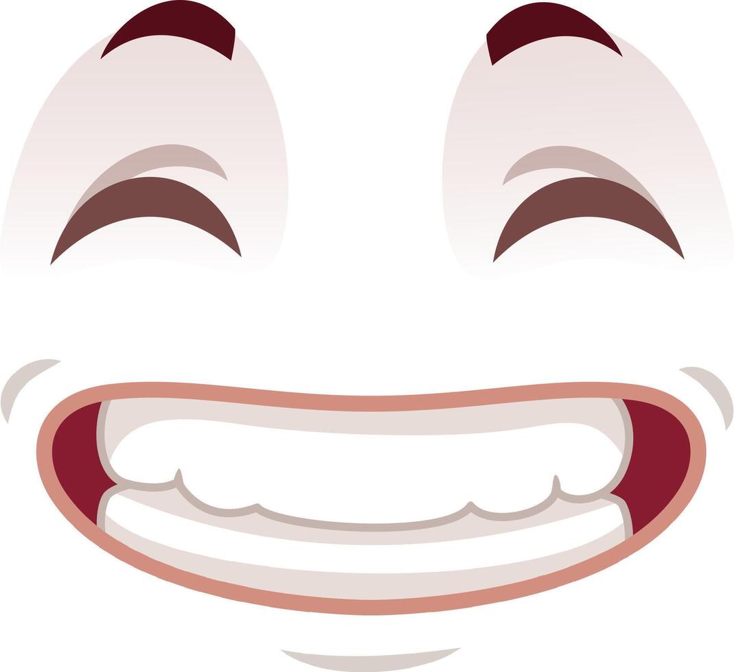 Cartoon face expressing positive feelings, showing a big toothy smile and closing its eyes, could be used to transmit happiness, joy, satisfaction or well being vector