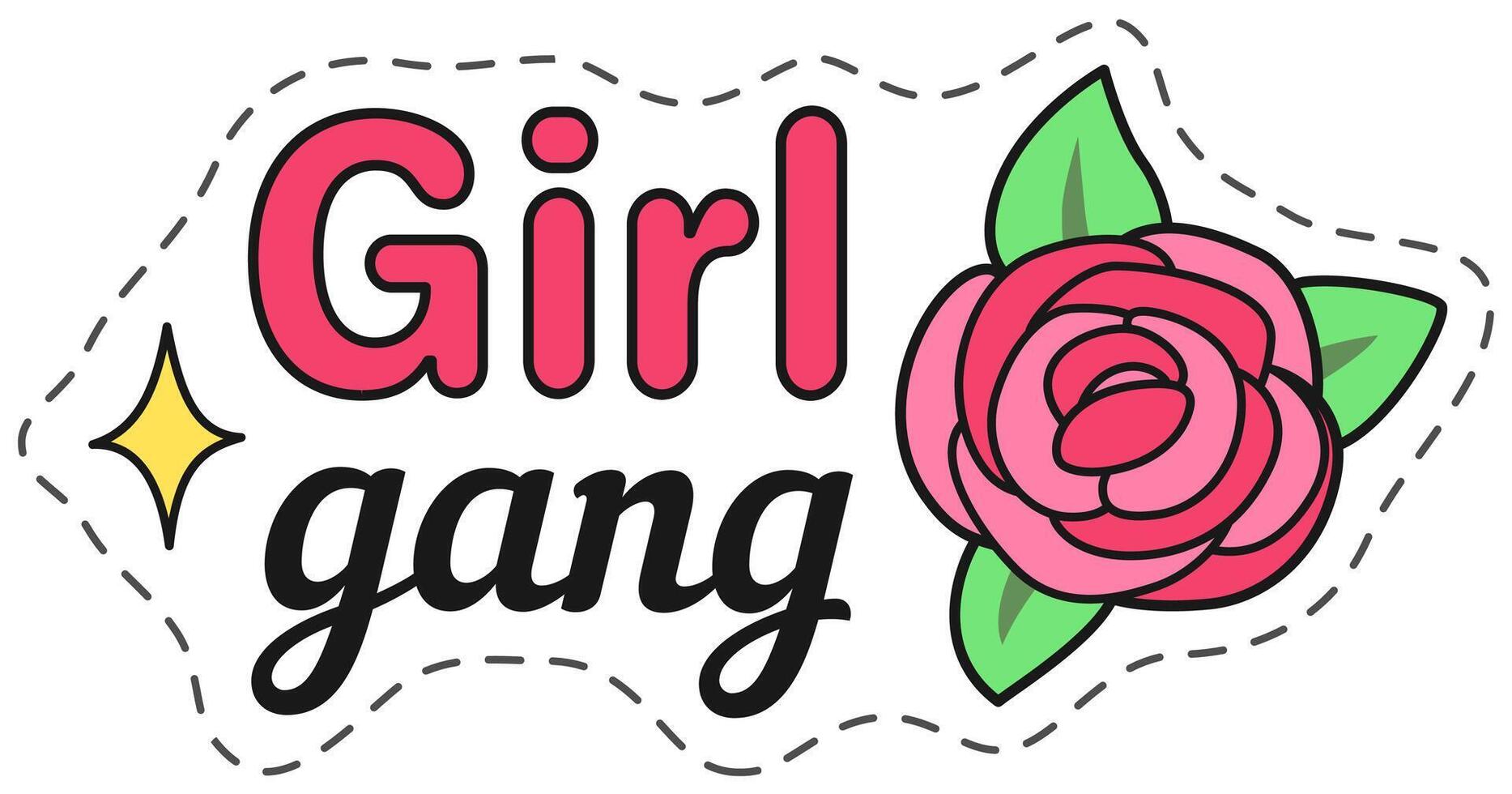 Embrace girl power with trendy girl gang design featuring bold lettering and delicate pink rose, ideal for fashion lovers making a statement. Perfect for any occasion vector