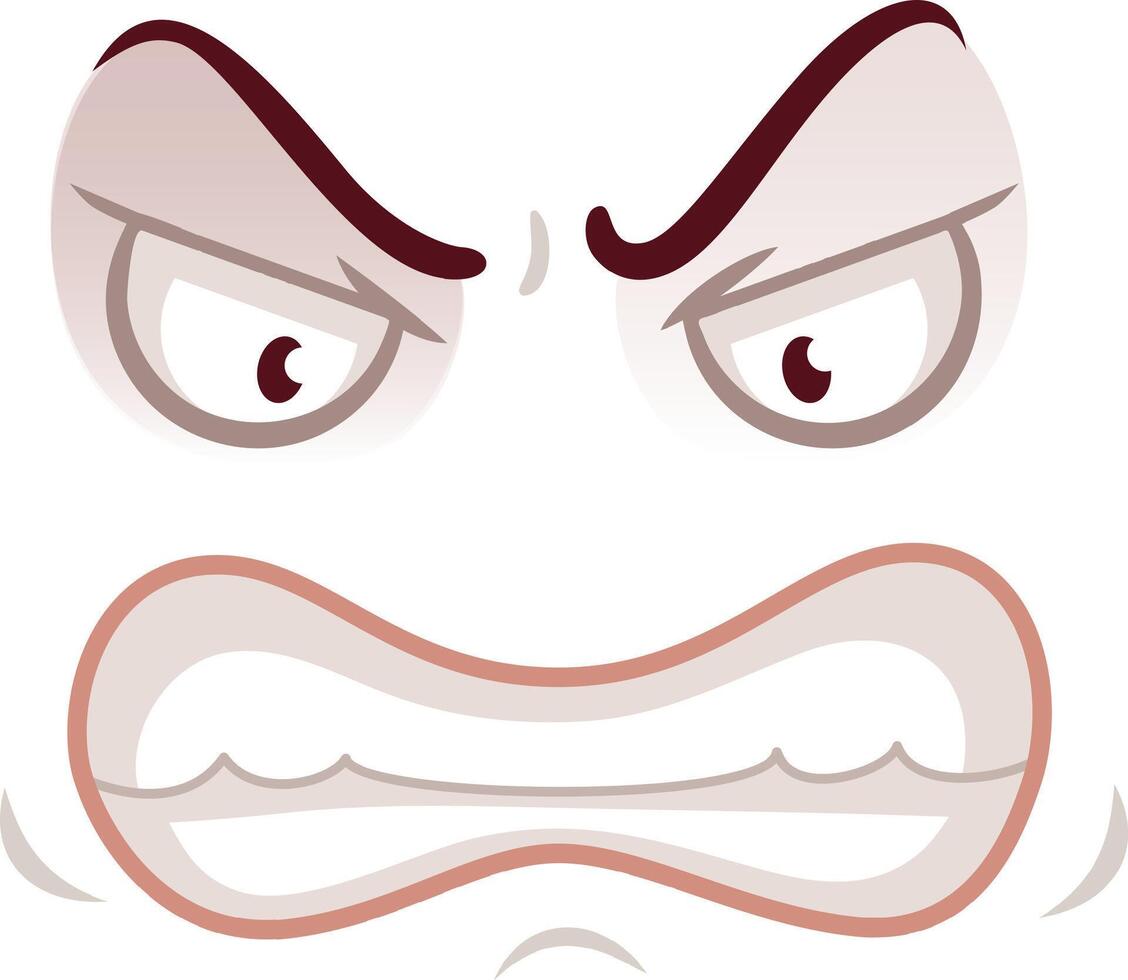Cartoon face shows intense anger with furrowed brows and a grimace on a white background vector