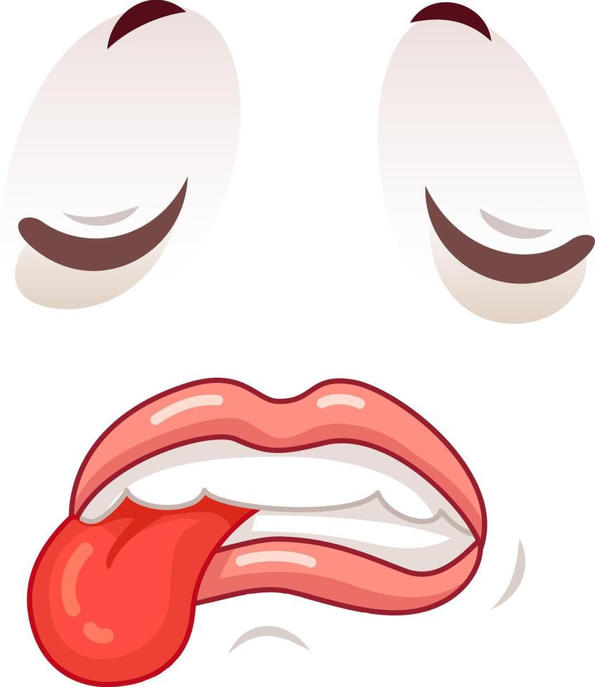 Funny cartoon face shows disgust with eyes closed and tongue out, perfect for negative emotions in design, icon, or meme on white background vector