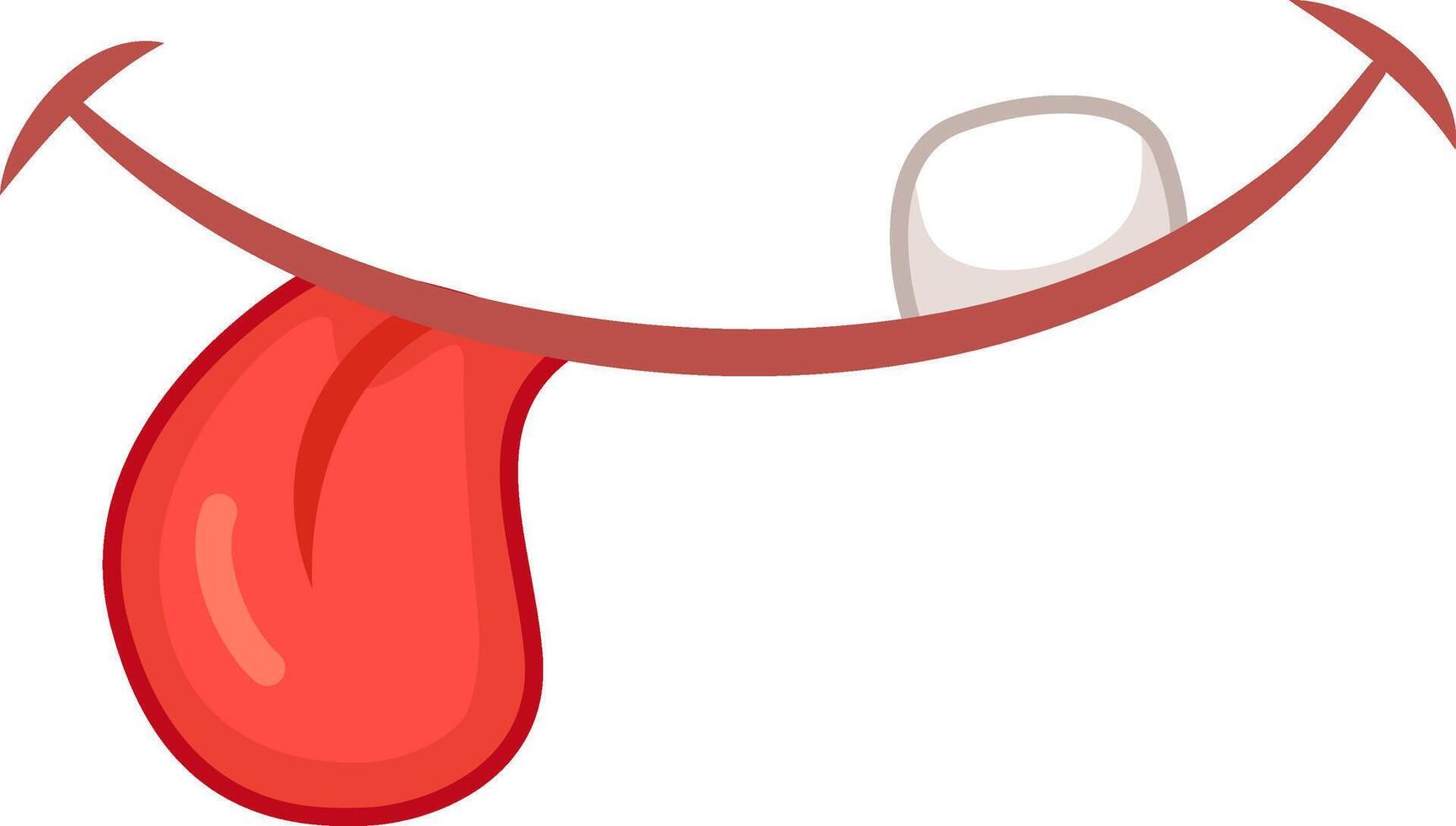 Cartoon illustration of a big smile with a single tooth showing, licking its lips with a long tongue, isolated over a white background vector