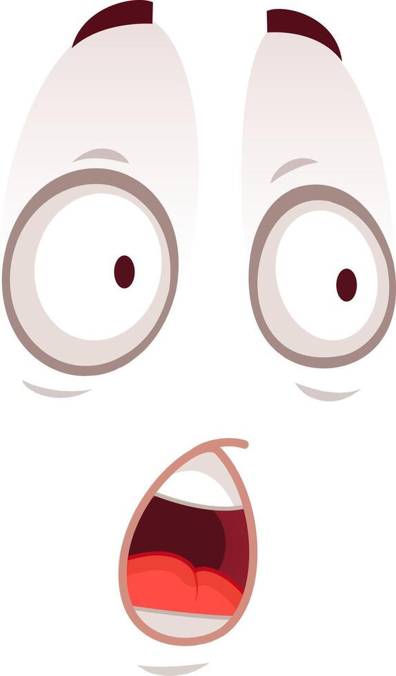 Cartoon face is expressing fear, featuring wide open eyes, raised eyebrows, and a gaping mouth, capturing a moment of intense surprise or alarm vector