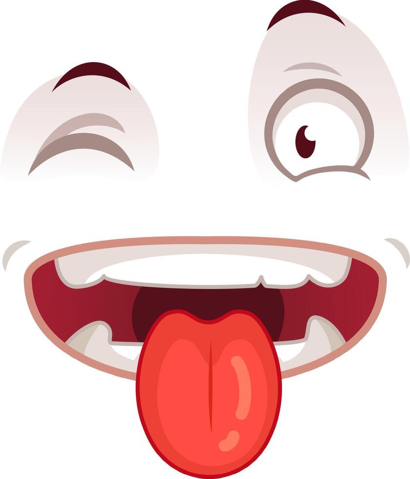 Playful cartoon face expressing positive emotions by being silly, winking, and sticking out its tongue, isolated on a white background vector