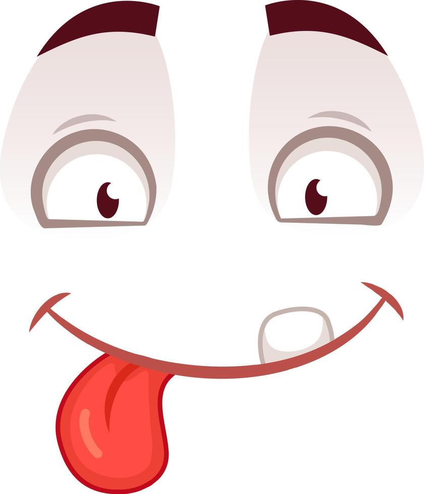 Funny cartoon face with big eyes and a silly expression, sticking out its tongue playfully, exuding humor and fun on a white background, perfect for various design projects vector