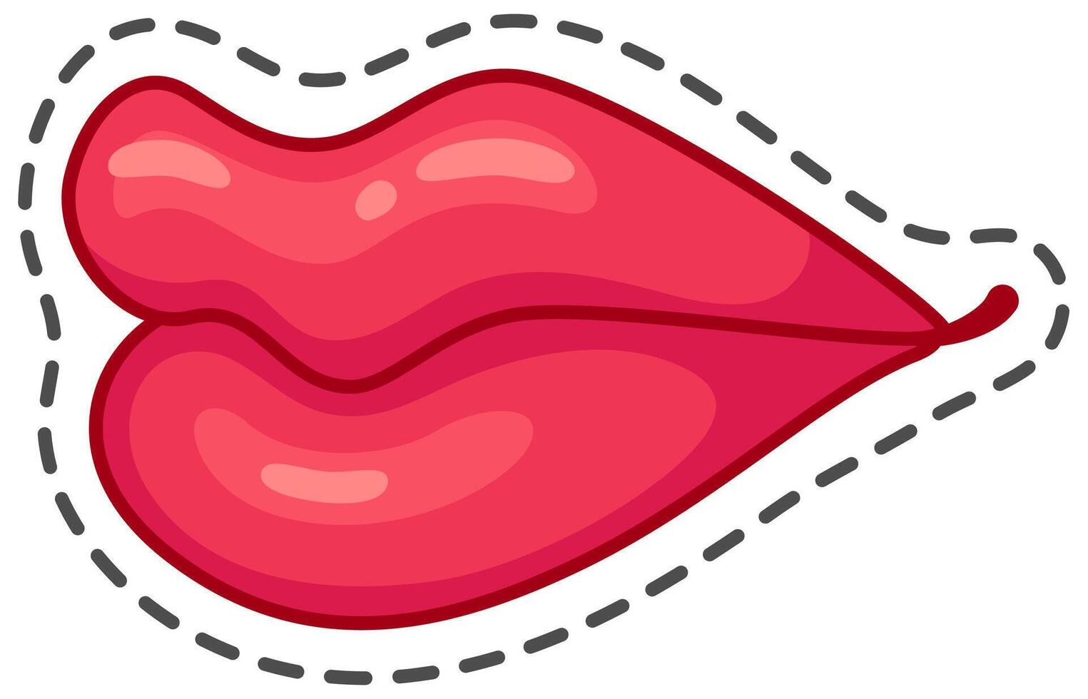Cartoon drawing of red lips with dashed line around them representing a concept of love, romance, kissing and valentine's day vector