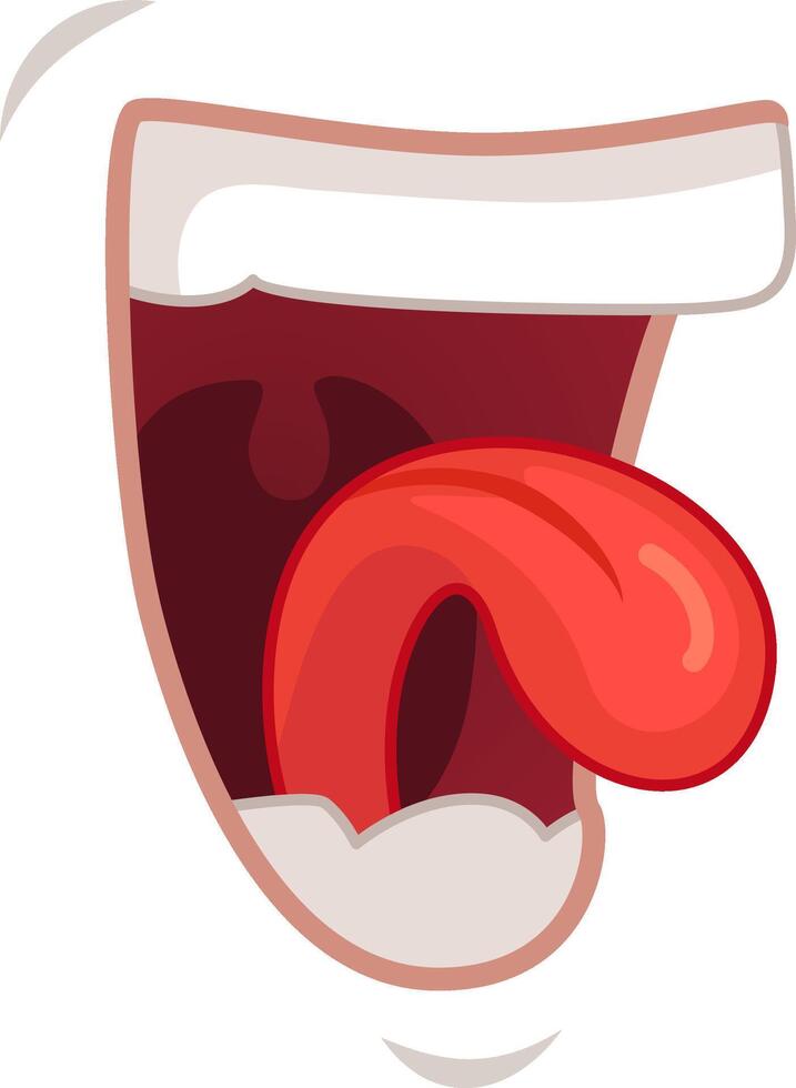 Playful cartoon mouth sticking out its tongue, adding humor and fun to designs. Perfect for facial expressions, taste, and lighthearted themes. Let this quirky image bring smiles. vector