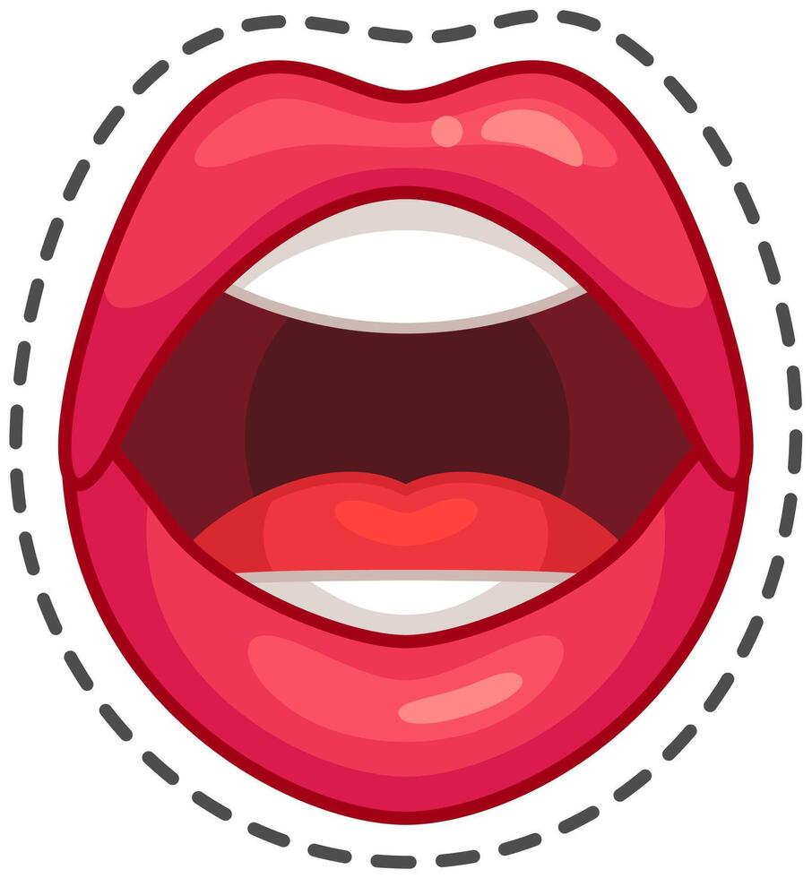 Open female mouth with red lipstick is making a speech bubble shape. Perfect for representing communication, beauty, and expression vector