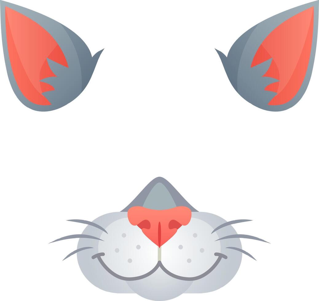 Joyful cartoon cat face with soft grey fur and a cute pink nose on a white background, perfect for pet lovers and animal enthusiasts vector
