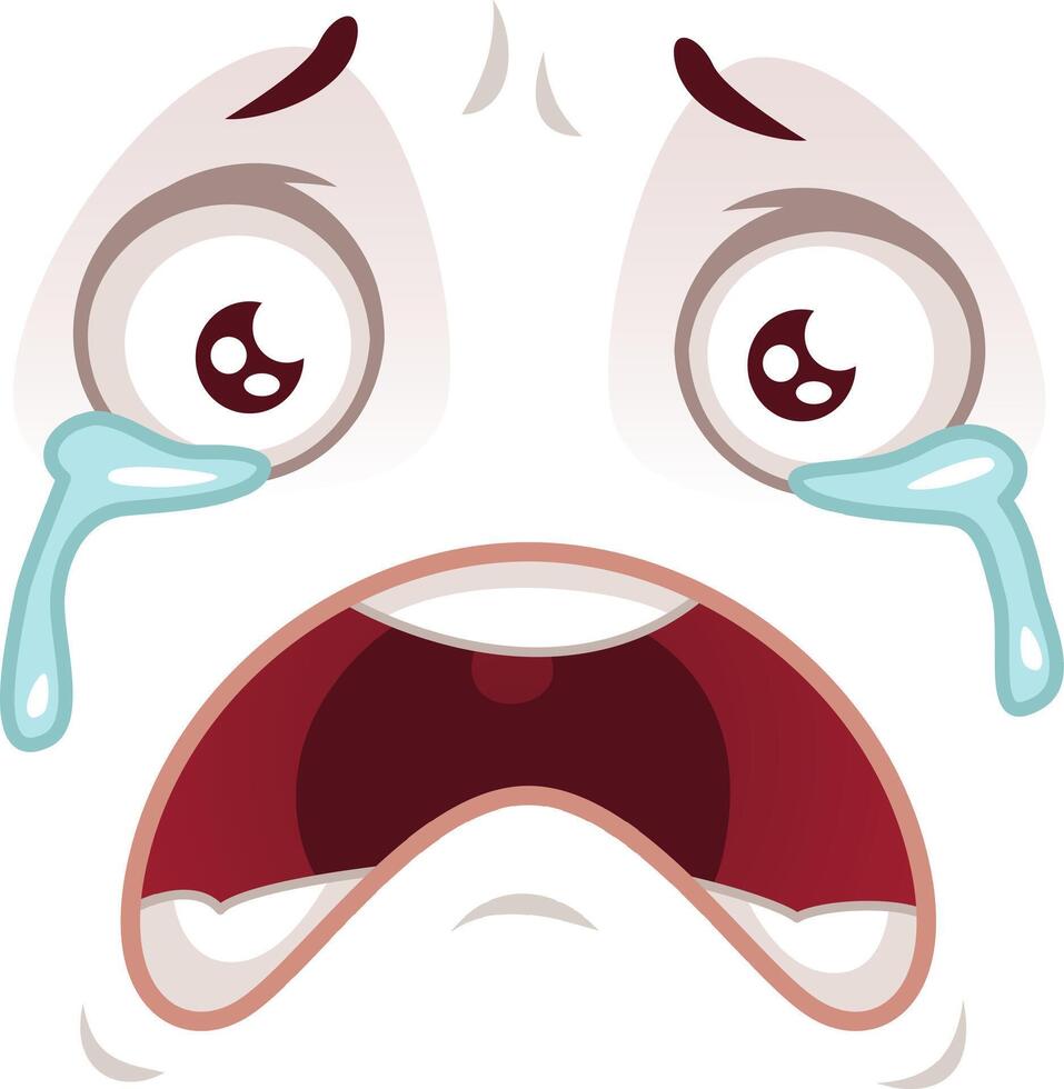 Illustration of a cartoon character with big eyes welling up with tears and mouth wide open, showing despair and sadness vector