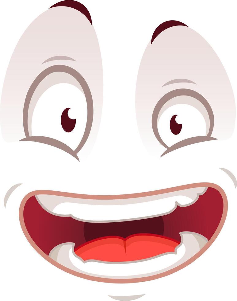 Vibrant cartoon face showing pure excitement with raised eyebrows, wide eyes, big smile, and playful tongue. Exudes joy and happiness, perfect for cheerful designs vector