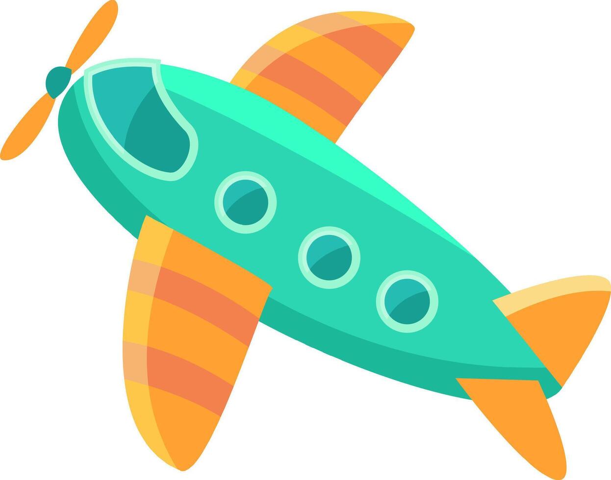 Green and orange cartoon airplane flying in the sky, perfect for projects related to travel, tourism, and transportation vector