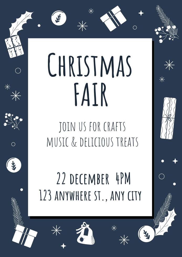 Hand drawn poster design for Christmas fair. flyer editable template vector