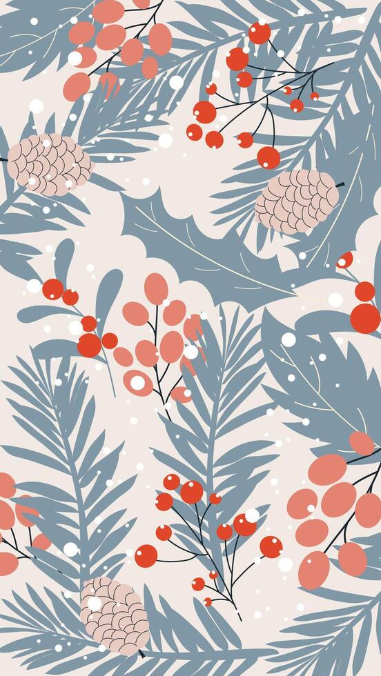 Winter boho vertical background. Christmas hand drawn design. vector