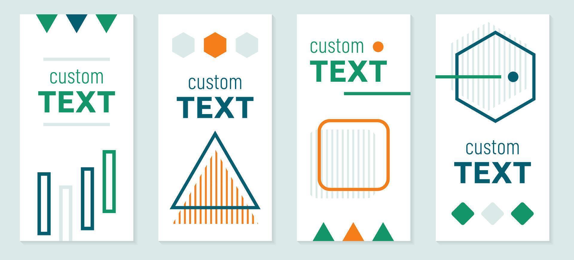 Set of Banners with Abstract Figures. Dynamic Geometric striped Shapes. Collection of posters in motion. Polygon, triangle and rhombus. Line, dots. Place for text. Bright colors. illustration. vector