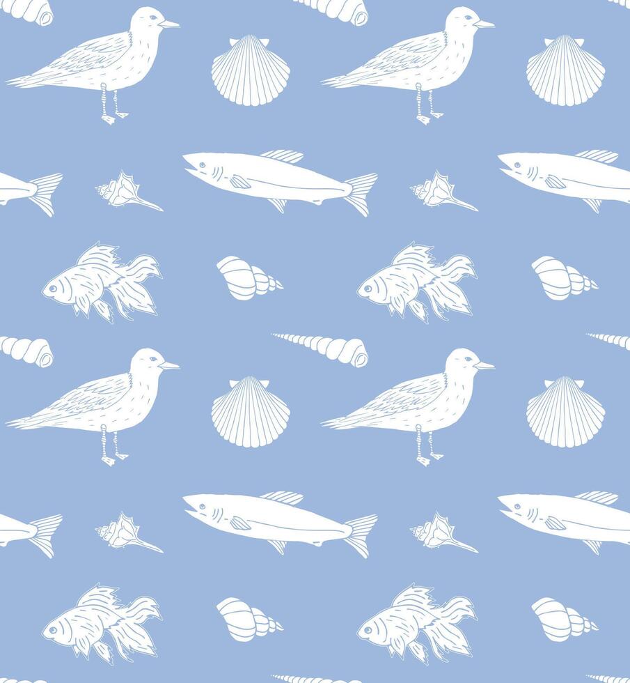 Seamless pattern of sea fish and shell vector