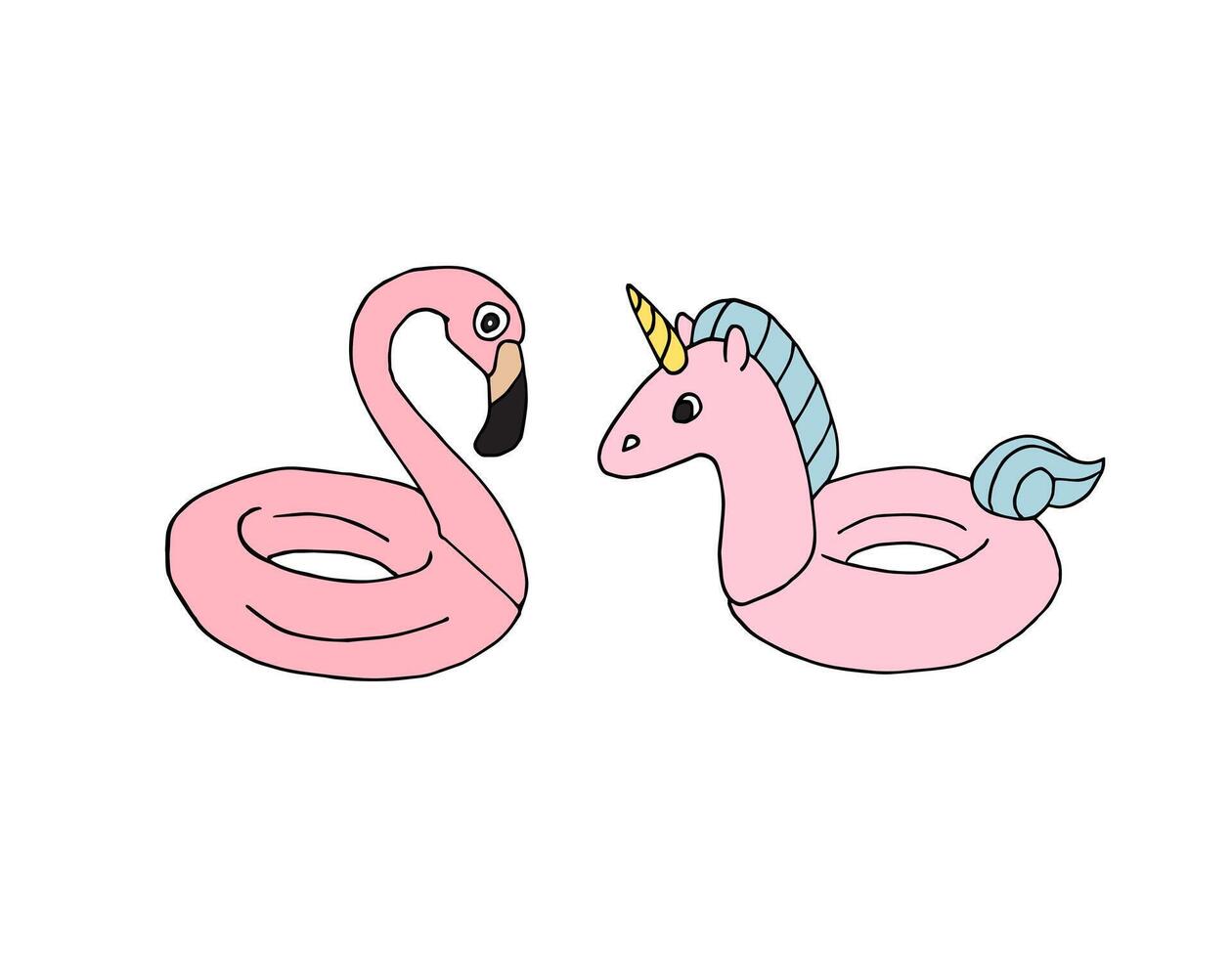Flamingo and unicorn floating vector