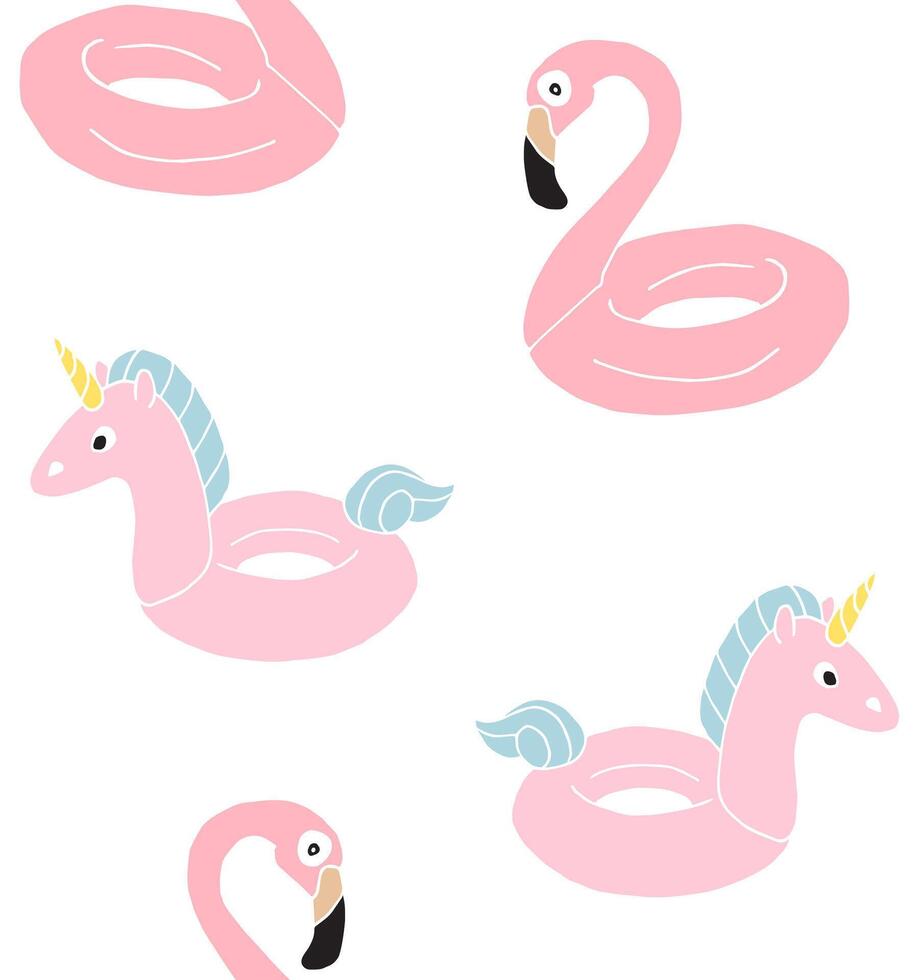 Flamingo and unicorn floating pattern vector