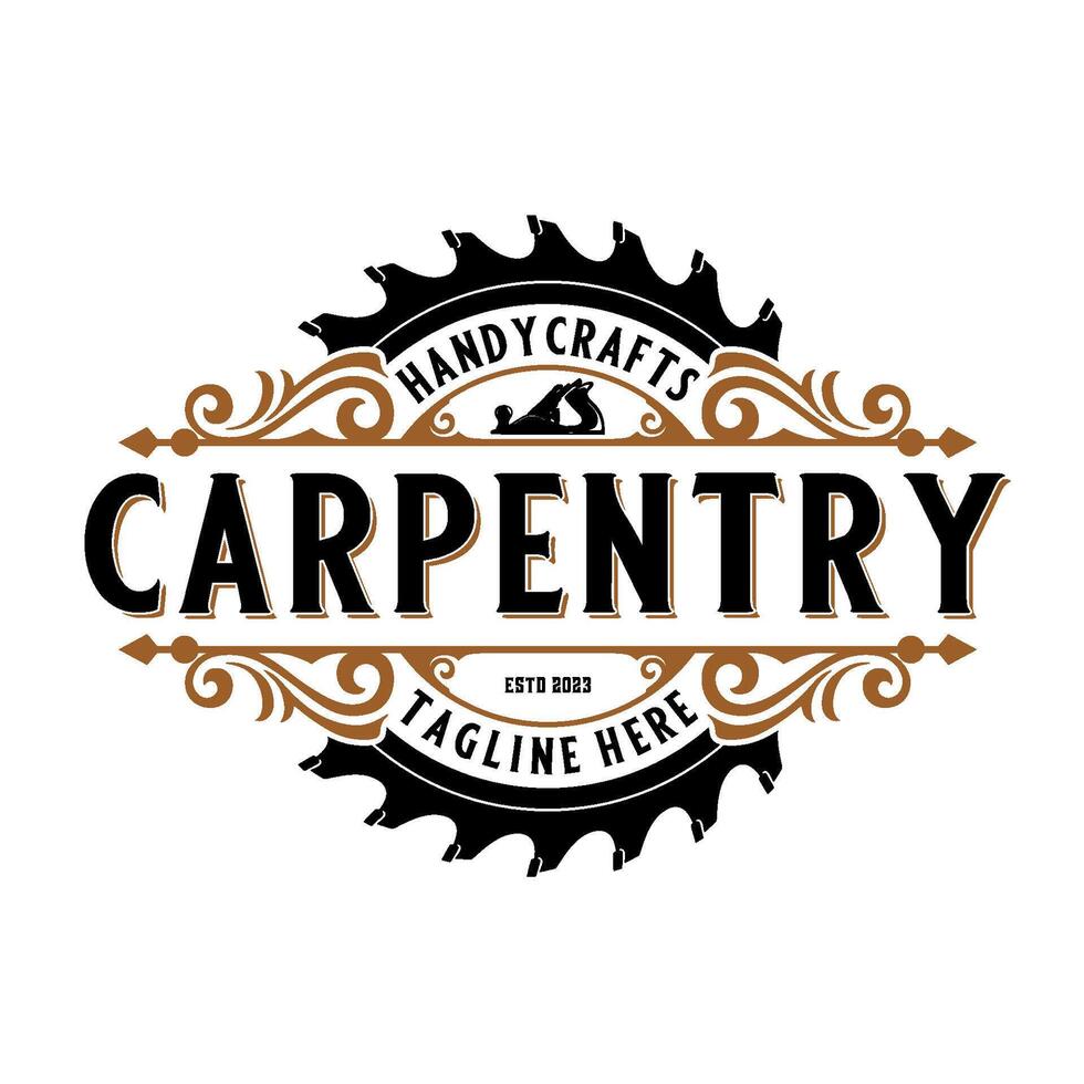 carpenter logo. hand planes and saw decorative vintage style for furniture and construction vector