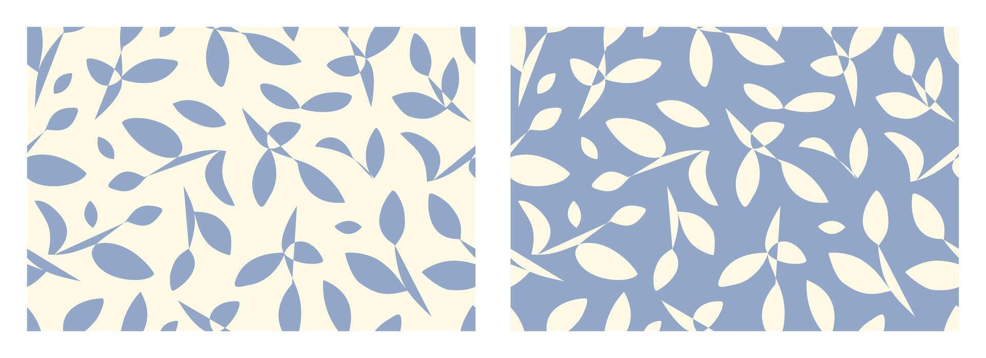 Seamless floral pattern, abstract leaves with botanical design in cream and blue colors background vector