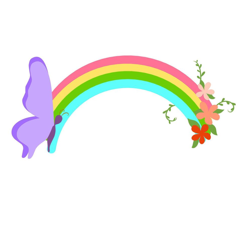 Beautiful rainbow cartoon butterfly floral decoration clipart graphic illustration vector