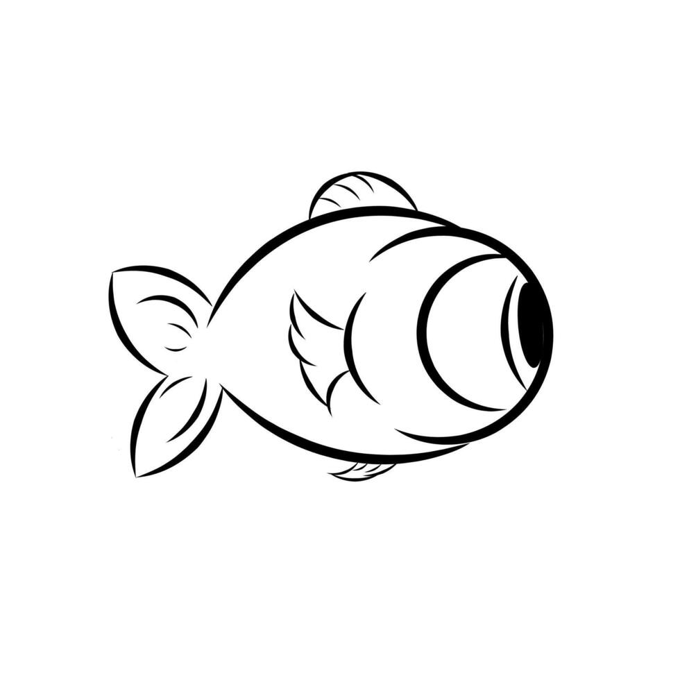 Funny fish cartoon drawing outline sketch clipart illustration vector