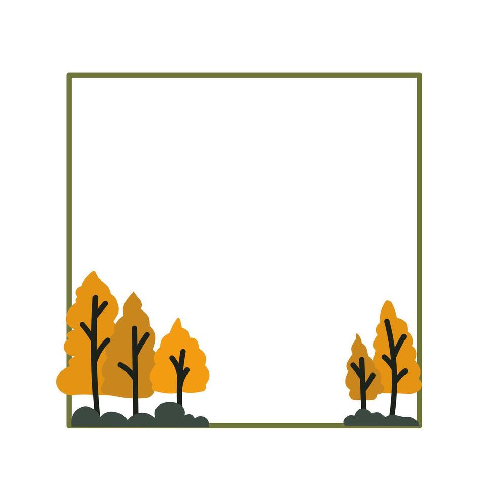 Autumn tree cartoon border square frame clipart illustration vector