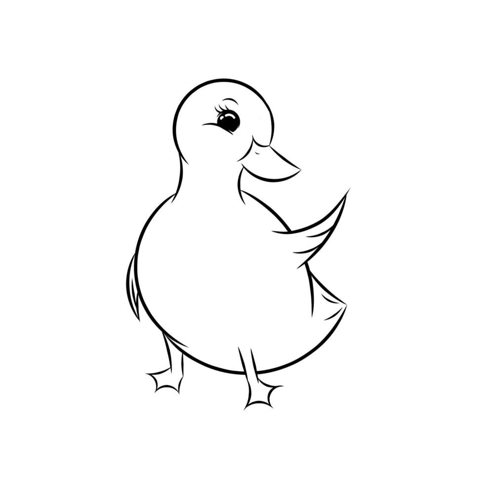 Cute baby duck animal line drawing illustration outline vector