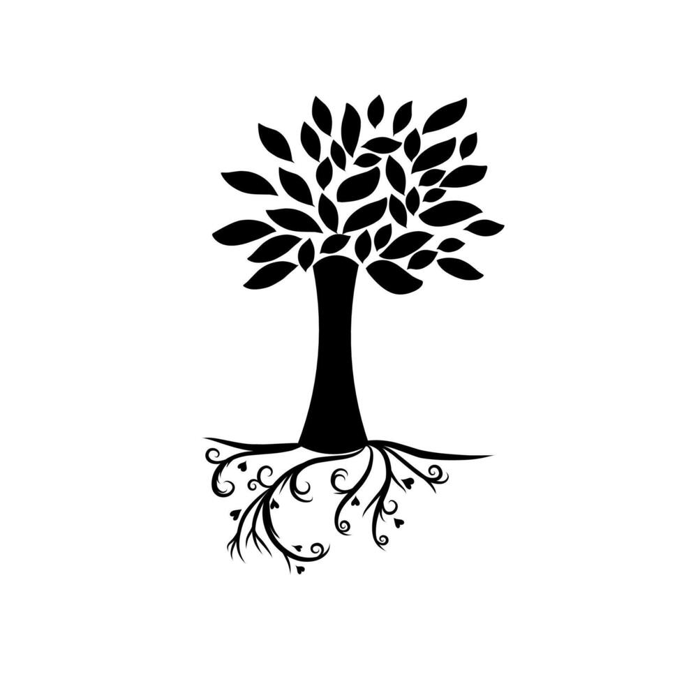 Tree silhouette with beautiful, flourished roots graphic illustration vector