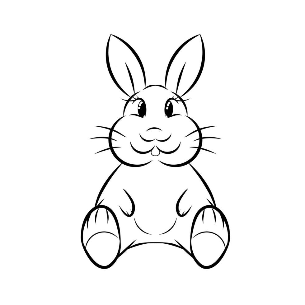 Cute rabbit sitting drawing sketch black outline illustration vector