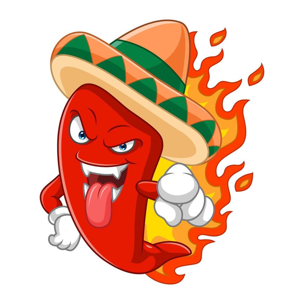 Cartoon angry chili pepper with tongue out vector