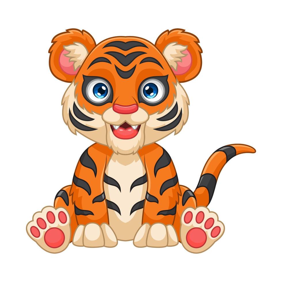 Cartoon smiling baby tiger sitting vector