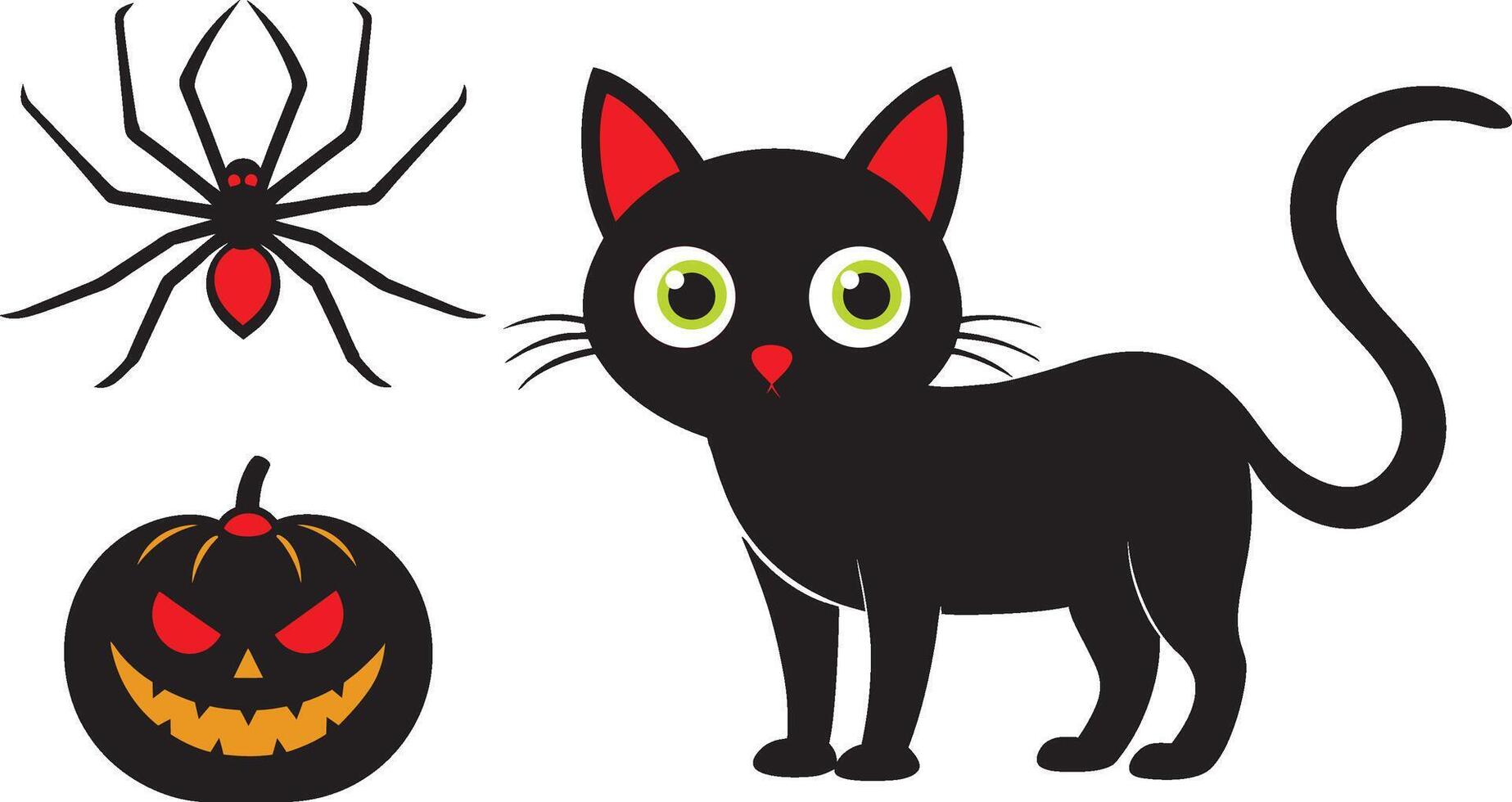 Black jack-o-lantern cat spider for illustration on white background illustration on white background. vector