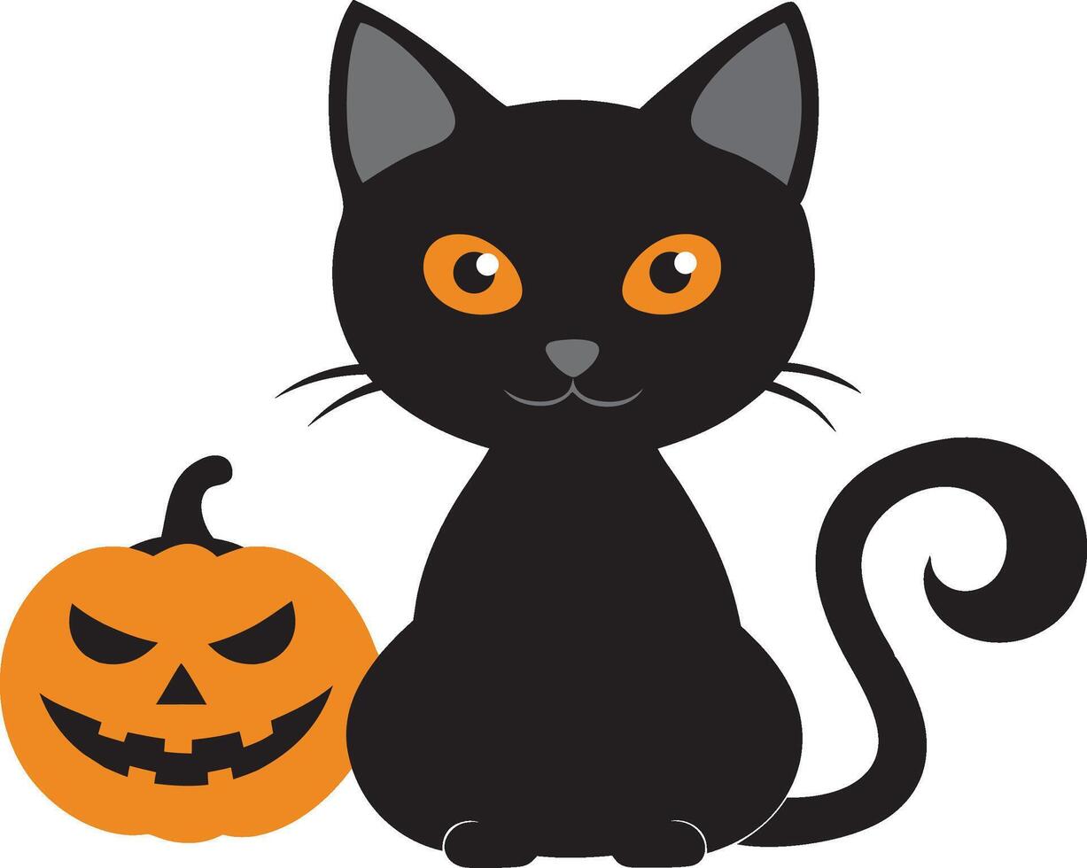 Scary jack-o'-lanterns and A black cat with big eyes for Halloween vector