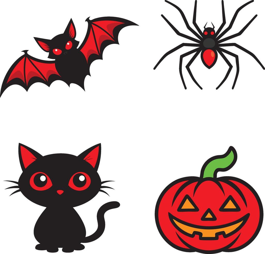 Halloween elements bundle and Halloween Scary character illustration isolated on white vector