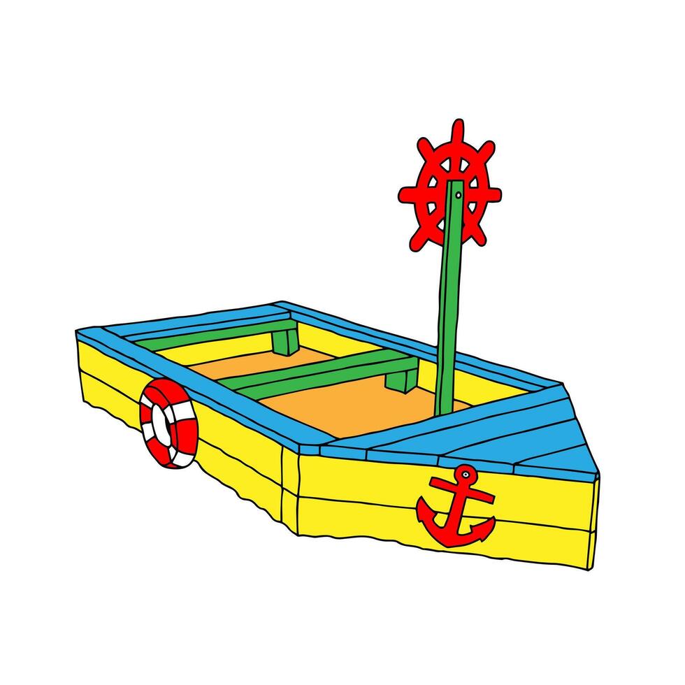 A cartoon boat with a wheel and anchor vector
