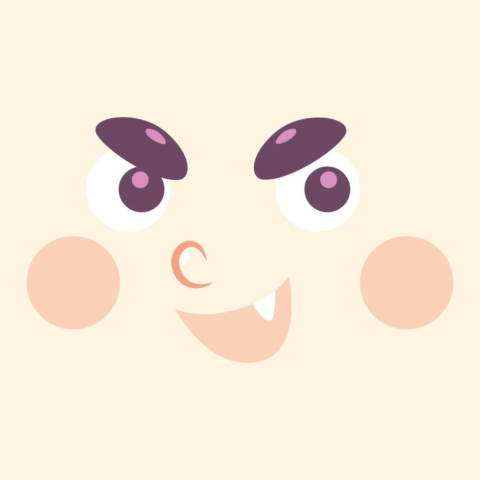 Hand drawn kawaii face illustration on yellow vector