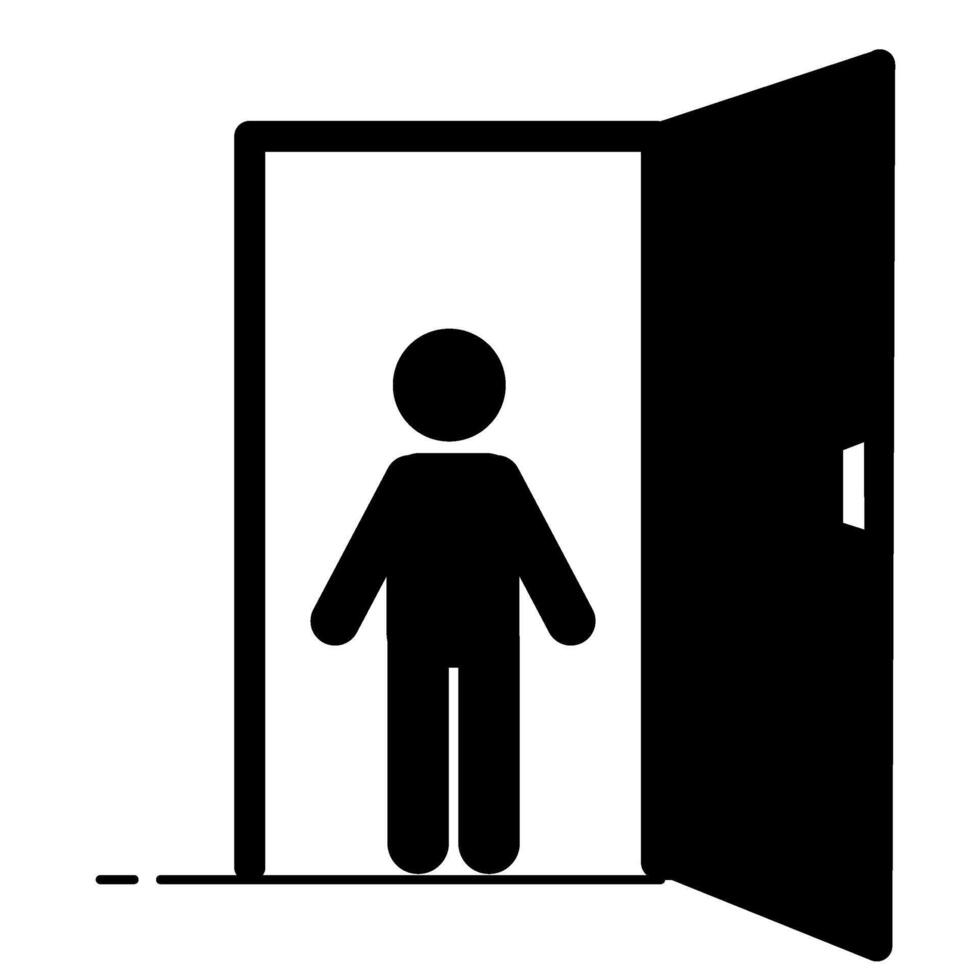 Door illustration icon, a person standing at the door vector