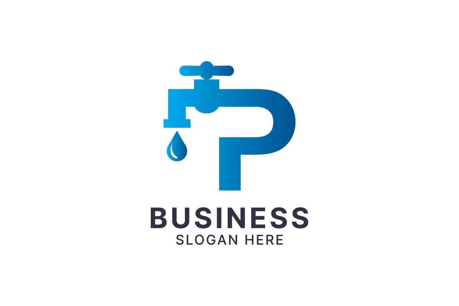 P letter plumbing tap logo icon illustration template design with water drop concept. vector