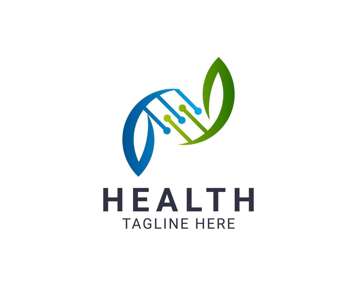 Natural genetic DNA logo template design with leaf and DNA helix concept for healthcare and medical services. vector