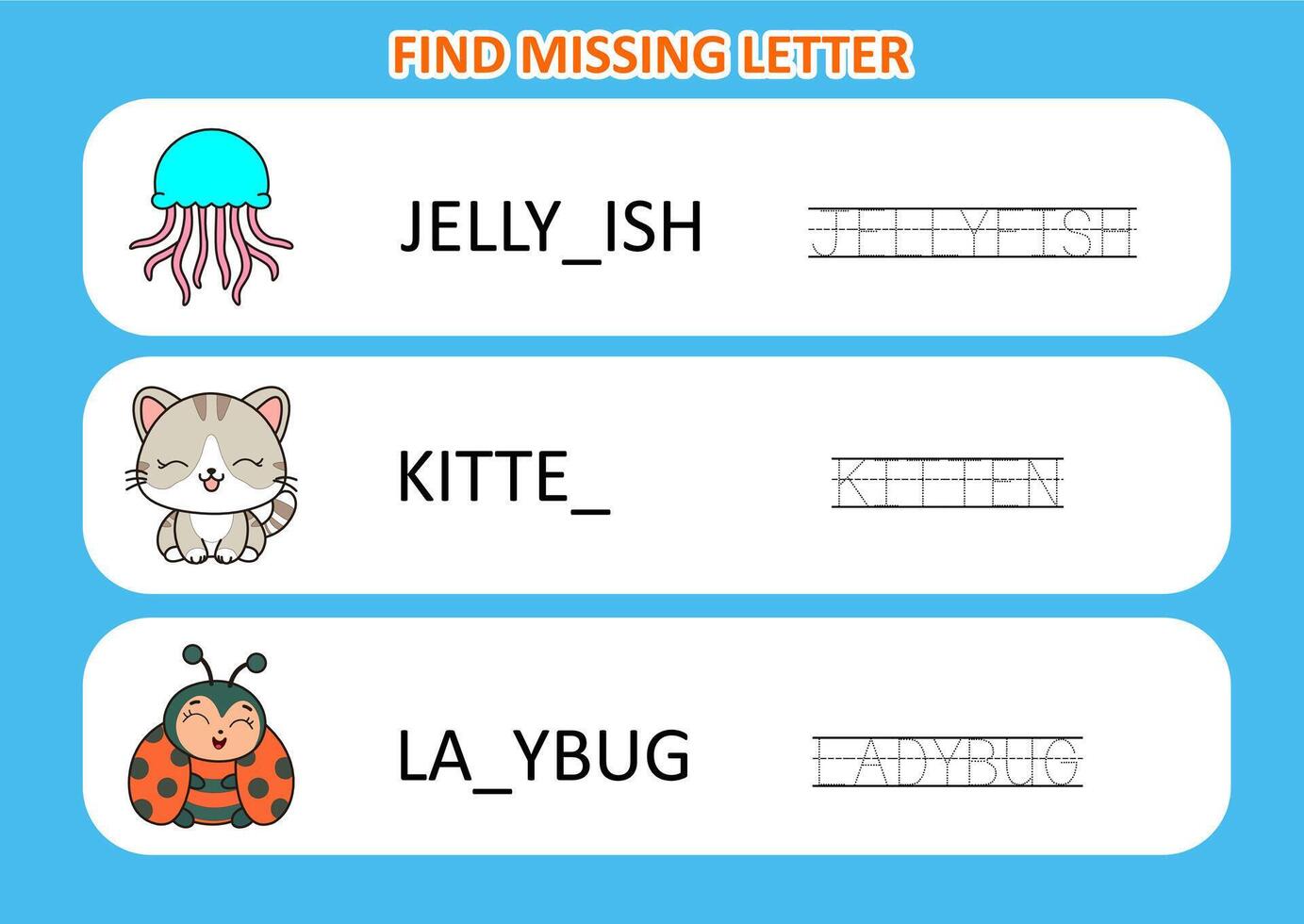 Find the missing letter of animal.Educational page for kids vector