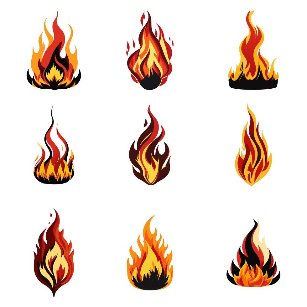set of flames with different shapes vector