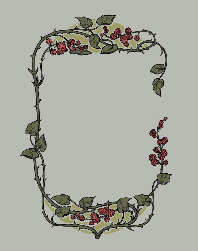 retro art nouveau decorative botanical floral and fruit frame vector