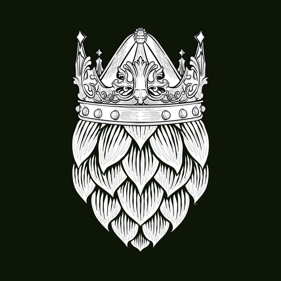 black and white illustration of hops with the king's crown vector