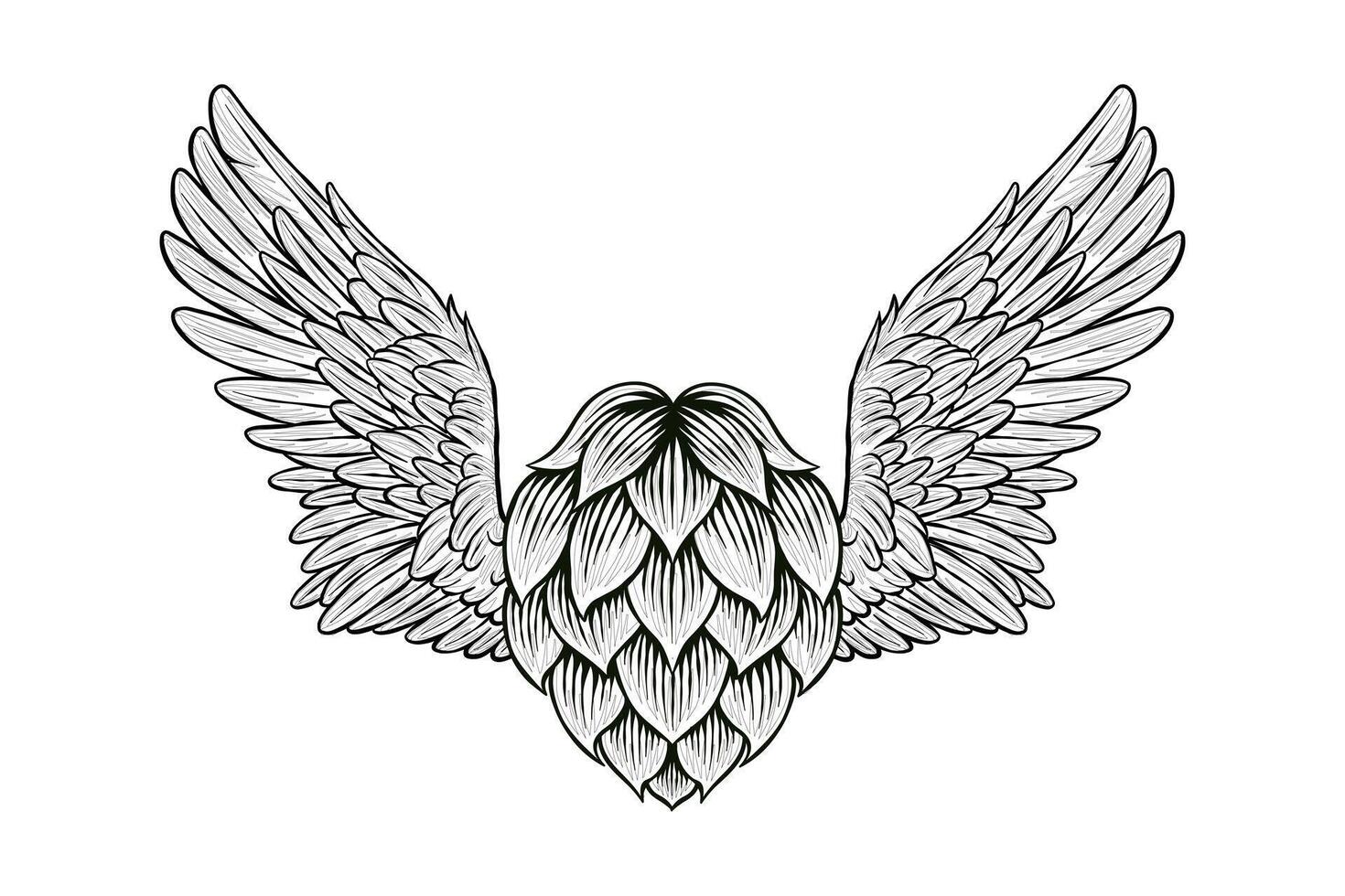black and white illustration of hops with wings vector