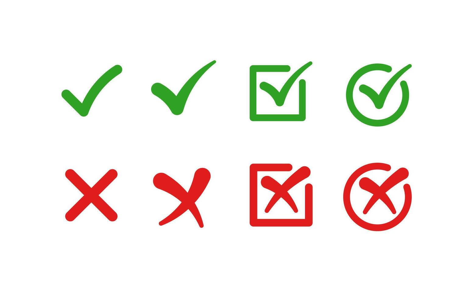 Check mark and cross symbols in flat styles vector